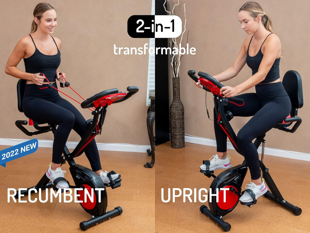 YYFITT 3-IN-1 Exercise Bike - Compact Folding Stationary Bike with Luminous Display & 16 Levels of Resistance - Ideal for Seniors