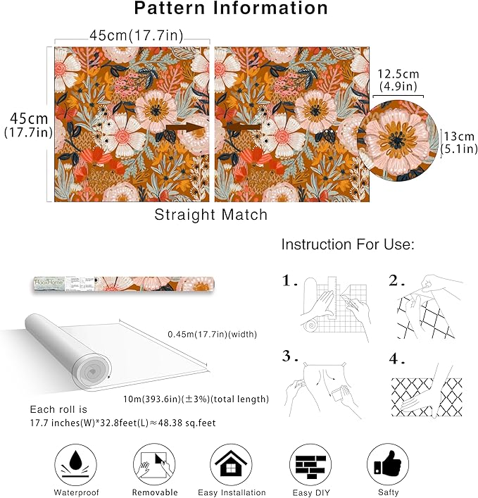 HAOKHOME Boho Peel and Stick Wallpaper Floral Wall Paper Removable