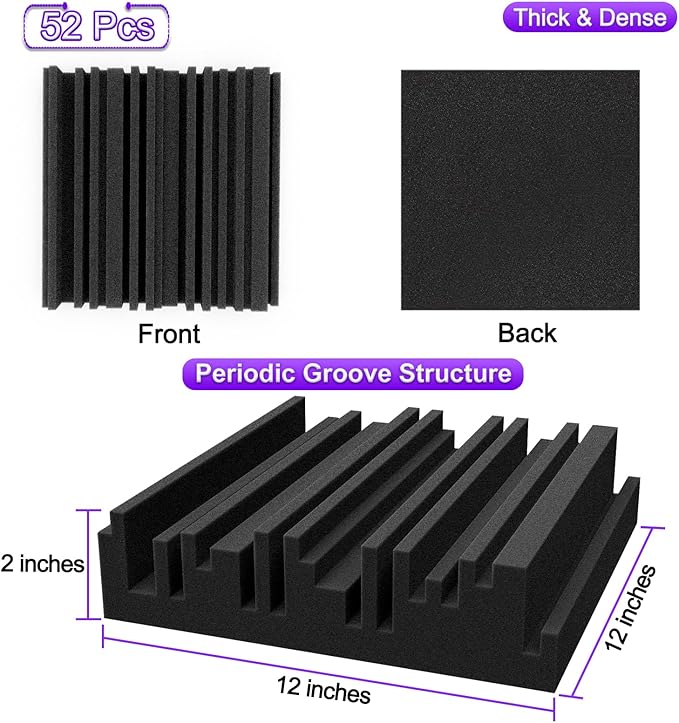 TroyStudio Thick Acoustic Foam Panels, Dense Soundproof Padding Tile, Recording