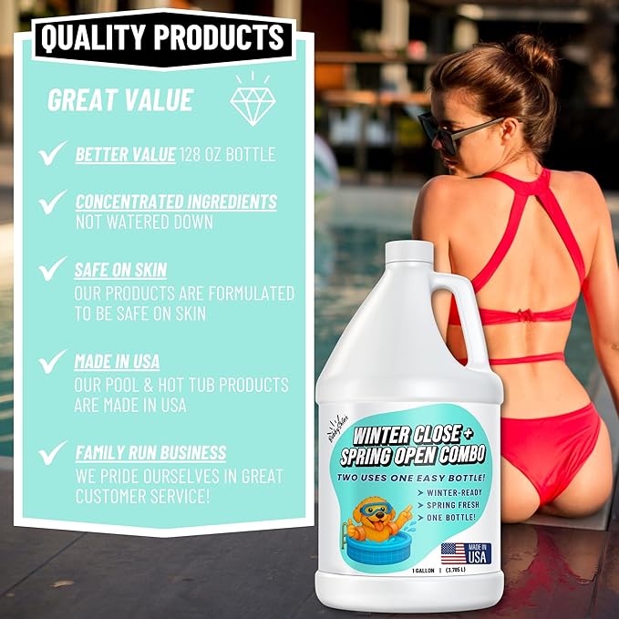 Pool Closing Kit – Winterizing Formula for Above-Ground & In-Ground Pools | Liquid All-in-One Treatment + Spring Opening Support (1 Gallon), Winterizing Kit, Pool Start-Up, Pool Chemicals