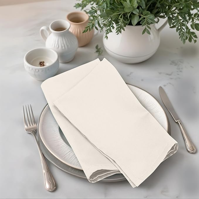 Zoyer Cloth Napkins Set of 4, 18x18 Inches Cotton Enrich Napkins Cloth ‎Washable, Soft & Durable Dinner Napkins for Parties, Wedding, Christmas, ‎Thanksgiving & Everyday Use - Ivory
