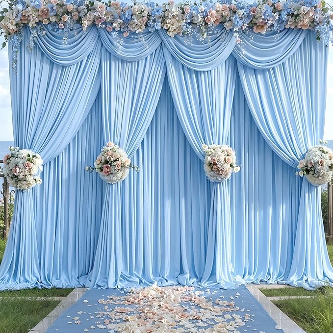 8 Panels Baby Blue Backdrop Curtain for Baby Shower Parties Wrinkle Free Light Blue Curtains Backdrop Drapes Fabric Decoration for Birthday Party Photography 40ft x 10ft