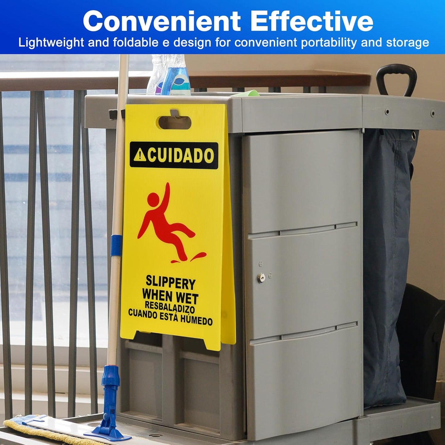 MATTHEW CLEANING 25'' Industrial Wet Floor Sign 12 Pack 2-Sided Durable Corrugated Plastic Birght Yellow Multilingual Warning Signs Commercial Caution Wet Fold-out Floor Signs For Indoors