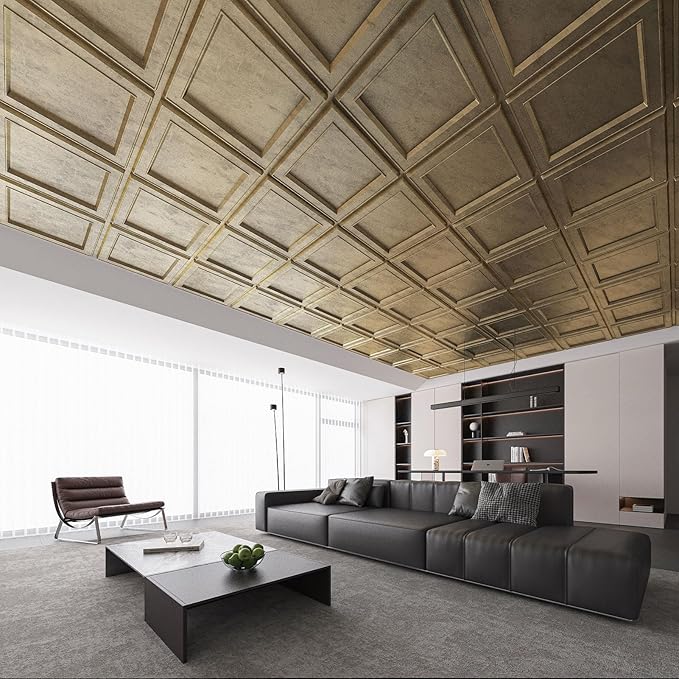 WOWSTAR 12-Pack 24"x24" Drop Ceiling Tiles, Waterproof Glue up Ceiling Panels