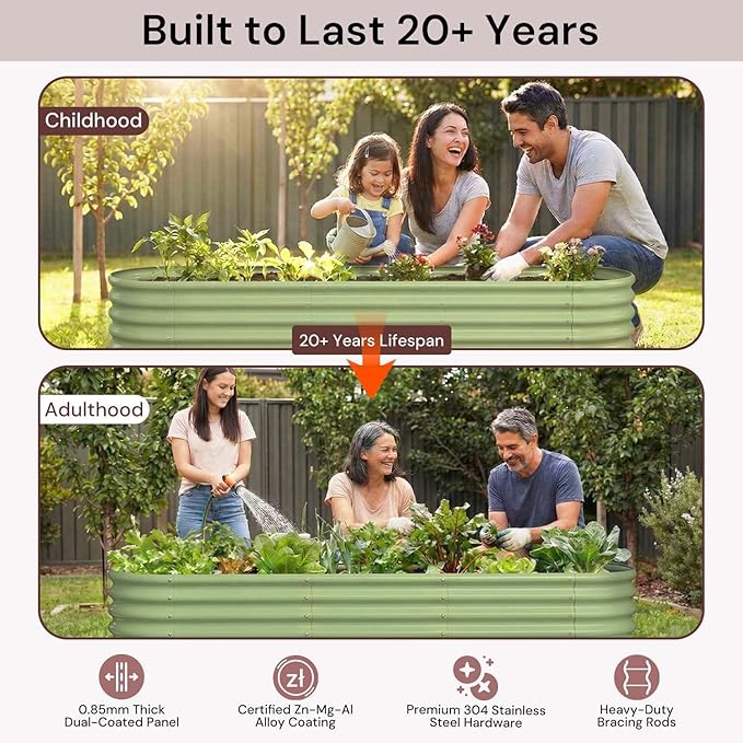 2-Pack 8x2x1.5 ft Galvanized Raised Garden Bed, 18" Tall Planter for Outdoor Plants, Metal Raised Flower Bed for Herb Fruit Vegetable, Garden Planter Outside Backyard & Patio - Sand Beige