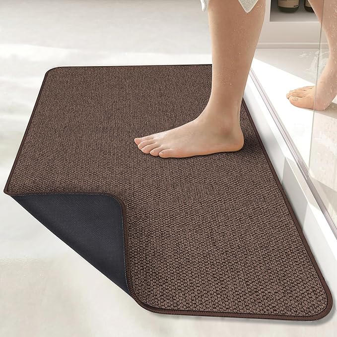 Bath Mat,Ultra Thin Bathroom Runner Rugs,Large Bath Mats for Bathroom,Quick Dry,Non-Slip,Machine Washable,Low Pile,Bath Rug,Shower Outside,Sink,Home Decor Accessories.Brown,3'x6'(36x72inch)