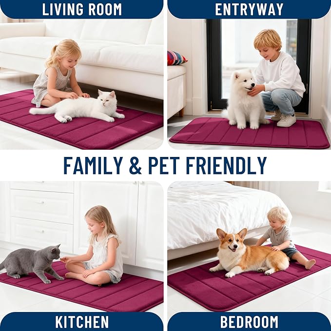 OLANLY Memory Foam Bath Mat 40x32, Super Soft Absorbent Bathroom Rugs, Quick Dry, Machine Washable Shower Floor Rugs, Bathmat Carpet, Bathroom Home Decor Accessories, Burgundy