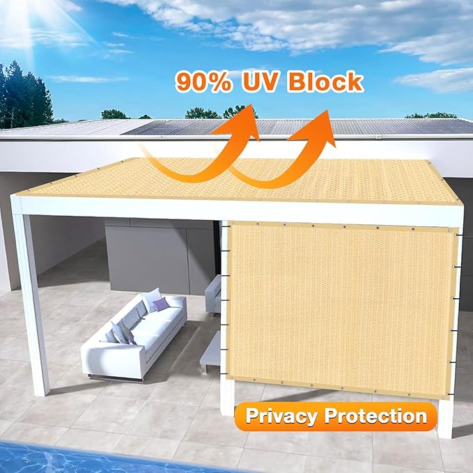 Artpuch Outdoor Pergola Shade Cover 6' X 14' Sun Shade Cloth with Grommets, 90% UV Protection Canopy Patio Privacy Screen (Customized Available) GN107, Wheat