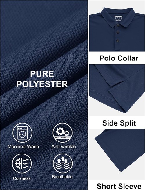 MAGCOMSEN Men's Polo Shirt - Short Sleeve Dry Fit Performance Golf Top | Casual Collared Design