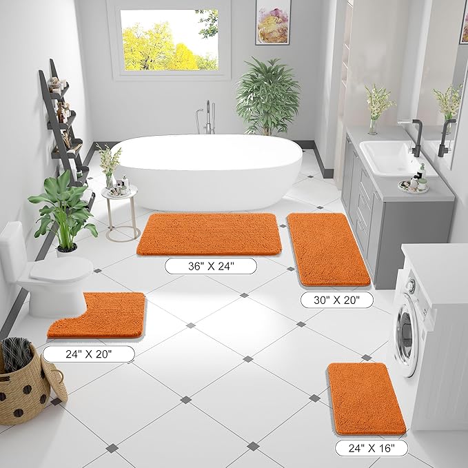 OLANLY Bathroom Rugs 44x24, Extra Soft Absorbent Chenille Bath Rugs, Rubber Backing Quick Dry, Machine Washable Bath Mats for Bathroom Floor, Tub and Shower, Home Decor Accessories, Clay
