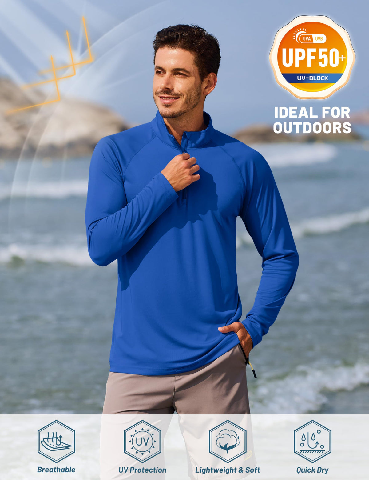 TACVASEN Men's Athletic Hiking Shirts Long Sleeve 1/4 Zip Pullover Tops UV Sun Protection Shirts for Summer Activewear Long Sleeve Dry Fit Men Blue M