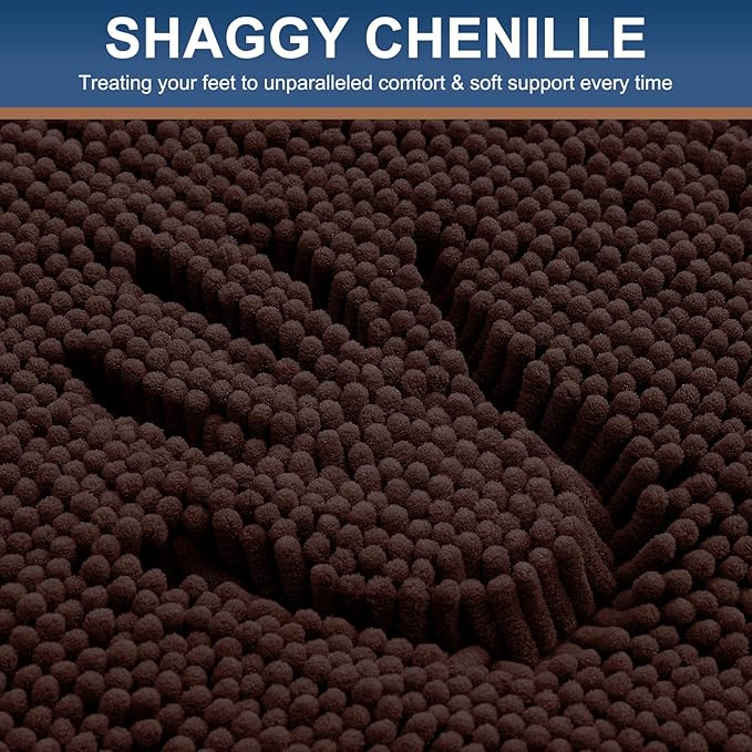 Smiry Luxury Chenille Bathroom Rugs 24x16, Extra Soft and Absorbent Shaggy Bath Mat, Machine Washable, Non-Slip Plush Carpet Runner for Tub, Shower, and Floor, Home Decor Accessories, Brown