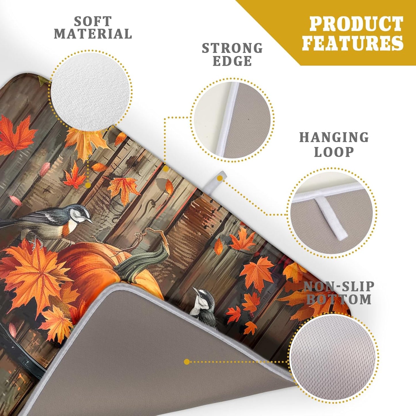 Fall Pumpkin Dish Drying Mat for Kitchen Counter 18x24 Inch Autumn Maple Leaves Microfiber Drying Mats Absorbent Reversible Thanksgiving Day Dish Pad Autumn Orange Dish Mats for Drying Kitchen Decor
