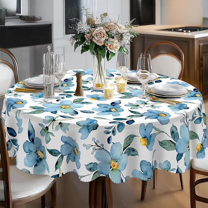 Eikione Round Tablecloth,Tablecloth Waterproof and Wrinkle-Free, Floral Table Covers, Summer Decorations for Home 70inch