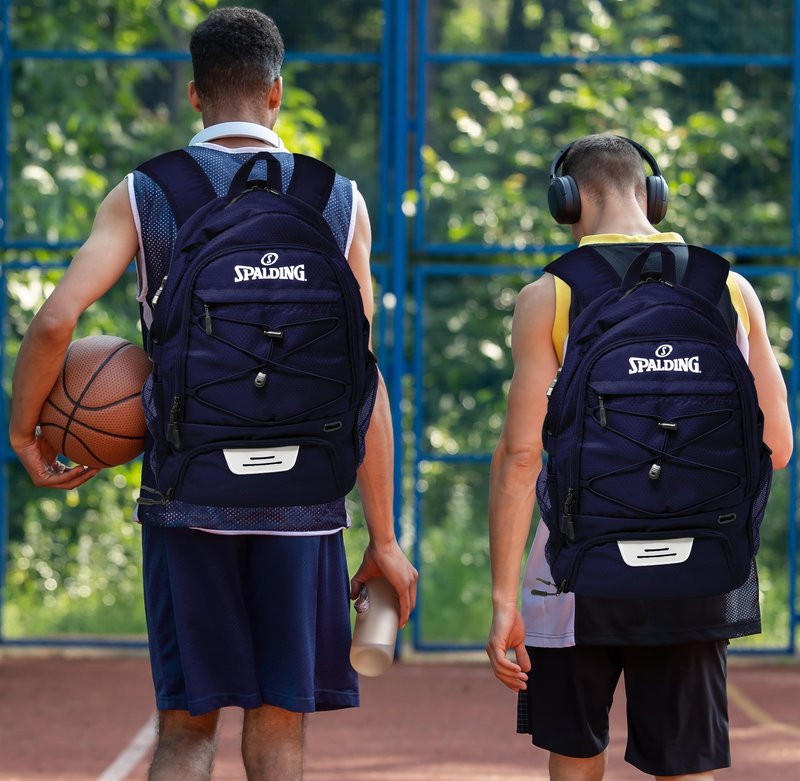 Spalding Basketball Backpack Sports Bag | Large Navy Backpack with Shoe and Ball Compartment | Use for Sport Accessories and Stuff | Basketball Gifts for Sports Players