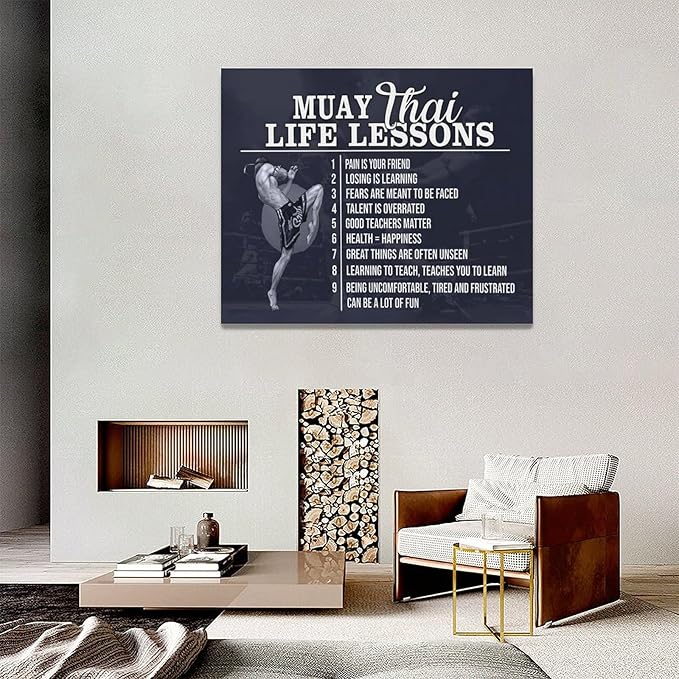 Muay Thai Wall Art Muay Thai Pictures Wall Decor Life Lessons Canvas Prints Boxing Decorations Painting Framed Artwork Office Home Decor For Bathroom Bedroom Dining Living Room 20"x16"