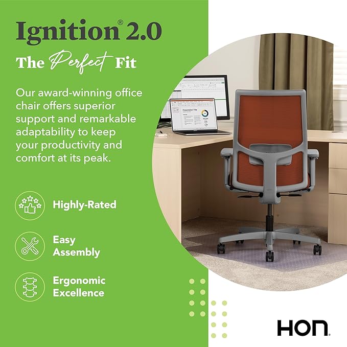 HON Ignition 2.0 Mid Back Task Chair, Spectrum Mesh, Standard Synchro-Tilt Control, Office Chair with Lumbar Support, Height and Width Adjustable Arms, Titanium Frame, Salamander