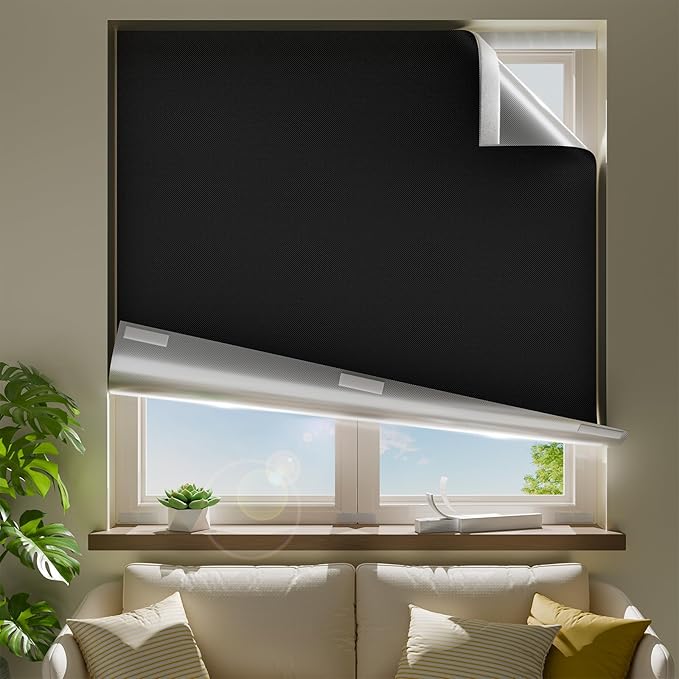 62" W x 60" L 100% Blackout Curtains, Total Darkness No-Drill Black Out Window