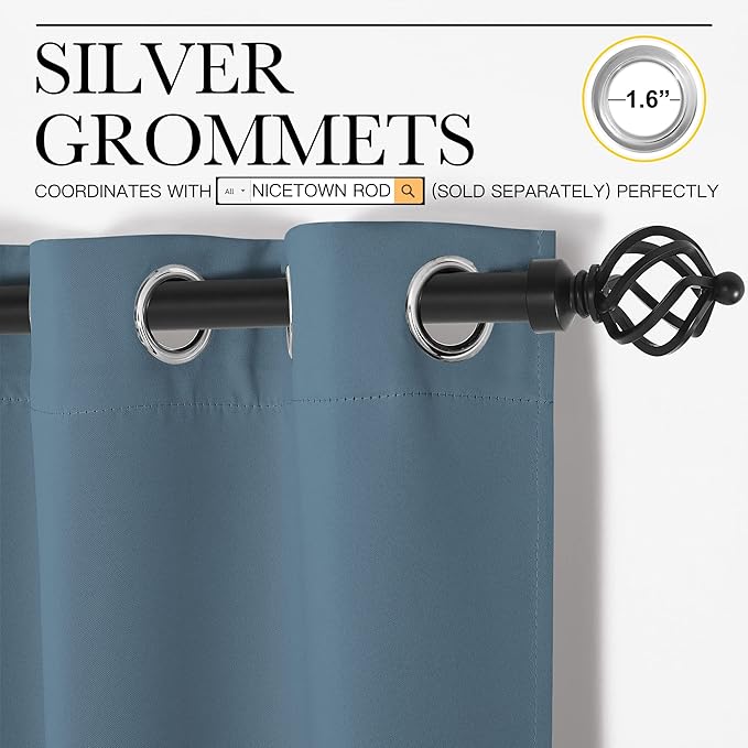 NICETOWN Smoky Blue Blackout Curtains 90 inches Length