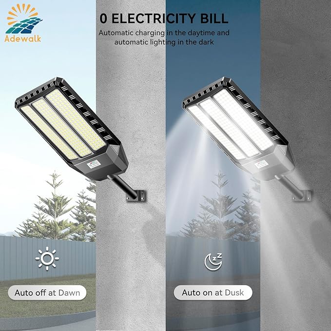 Solar Street Light Outdoor 8000W - LED Parking Lot Lights, IP67 Waterproof, Dusk to Dawn, High Lumens Solar Lights Outdoor with Motion Sensor and Remote Control 2 Pack