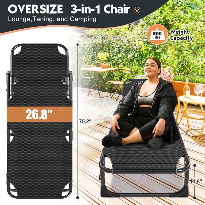 MOPHOTO 5-Position Folding Cot, Portable Outdoor Folding Chaise Lounge Chair for Sun Tanning, Perfect for Pool, Beach, Patio Sunbathing