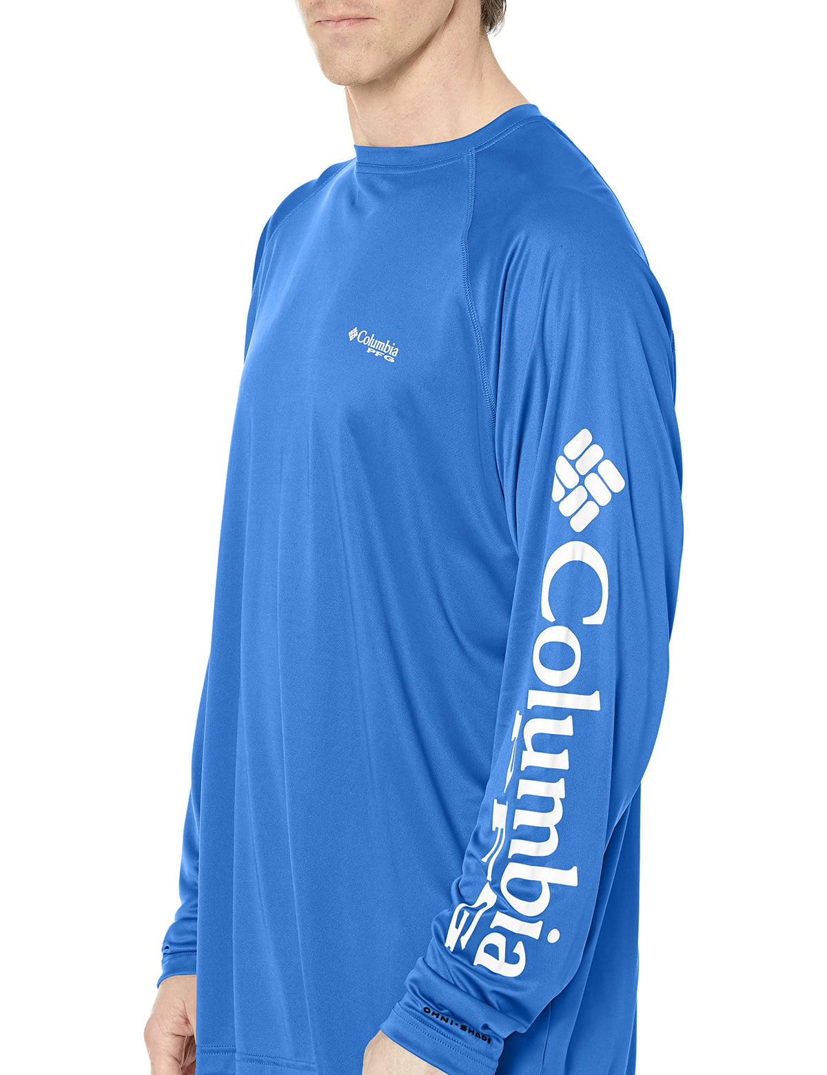 Columbia Men's PFG Terminal Tackle Long Sleeve Fishing Shirt, Vivid Blue/Cool Grey Logo, Large Tall