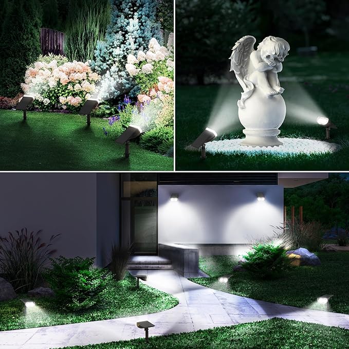 Linkind Solar Lights Outdoor Waterproof IP67, StarRay Dusk-to-Dawn Outdoor Solar Lights, 3 Lighting Modes Solar Spot Lights Outdoor for Garden, Yard, Landscape (Daylight, 6 Pack)
