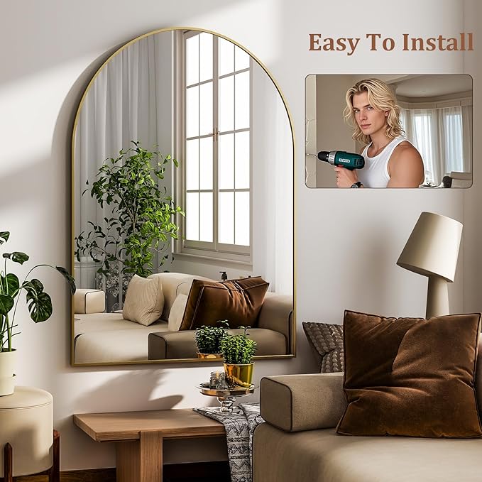 HARRITPURE Arched Wall Mirror – 24"x36" Arch Bathroom Mirror, Living Room Home