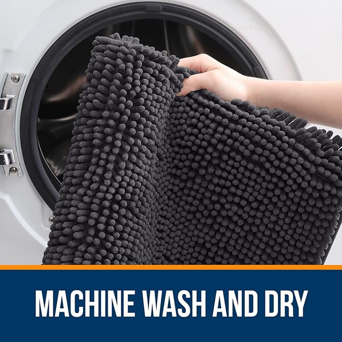OLANLY Bathroom Rugs 47x24, Extra Soft Absorbent Chenille Bath Rugs, Rubber Backing Quick Dry, Machine Washable Bath Mats for Bathroom Floor, Tub and Shower, Home Decor Accessories, Dark Grey