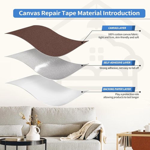 KING MOUNTAIN Canvas Repair Patch - 16x60 Inch Self-Adhesive Waterproof Fabric for Sofas, Tents & More (Brown)
