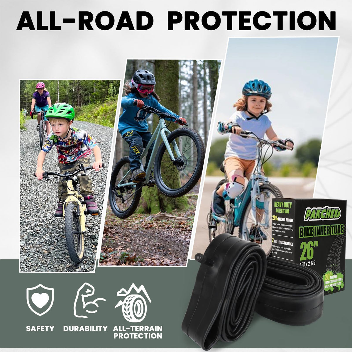 4 Pack Heavy Duty Bike Tubes for 26 x 1.75/1.95/2.10/2.125-32mm Schrader Valve - Thicker Butyl Rubber Bicycle Inner Tube for Mountain Road Cruisers City Bikes by PAKCHEF