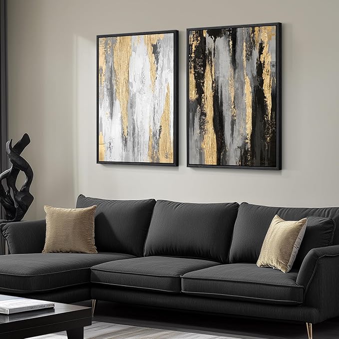 Large Framed Black and White Abstract Wall Art