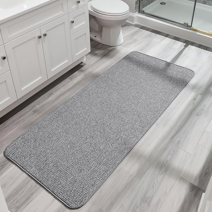 Bath Mat,Ultra Thin Bathroom Runner Rugs,Large Bath Mats for Bathroom,Quick Dry,Non-Slip,Machine Washable,Low Pile,Bath Rug,Shower Outside,Sink,Home Decor Accessories.Grey,2'x6'(24x72inch)