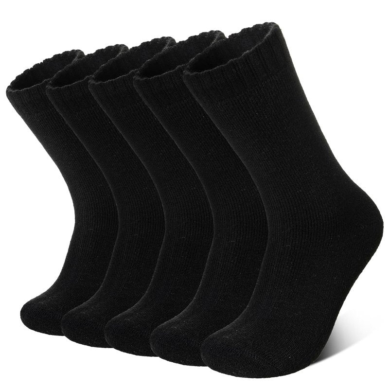 Velice Merino Wool Socks for Women 5 Pairs Warm Winter Hiking Thick Thermal Cozy Boot Work Soft Ladies Crew Socks(5 Pairs Black Socks)