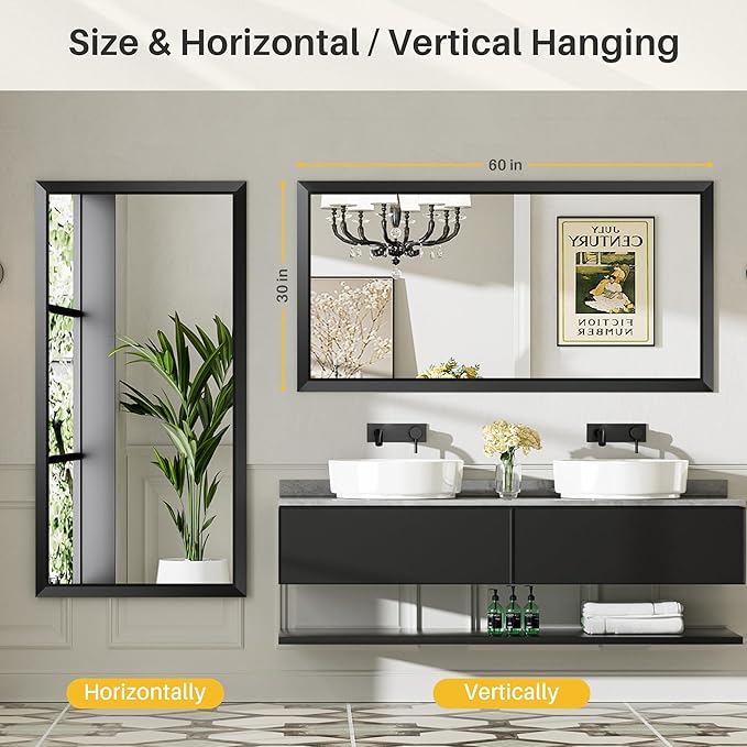 Briivue 60x28 Inch Black Bathroom Mirror