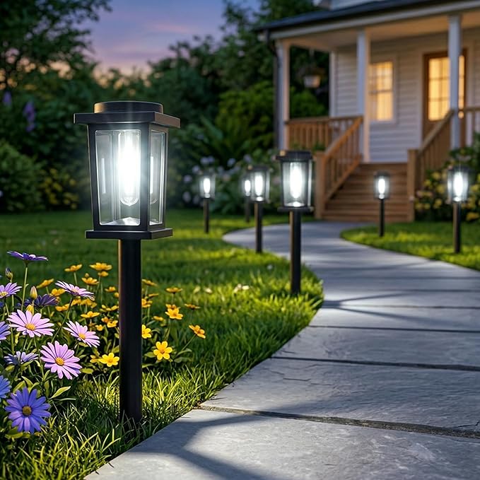 Melunar Solar Pathway Lights Outdoor, 12 Pack Solar Powered Garden Lights Waterproof, Auto On/Off Outdoor Landscape Lights for Patio, Walkway, Driveway, Lawn, Pool Decor. (Cold White)