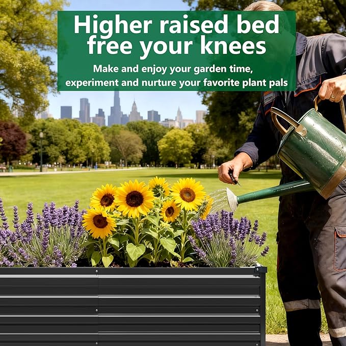 Meberam 3 Pack 6x3x1FT Galvanized Raised Garden Beds Kit Outdoor Metal Gardening Planter Box for Vegetable Elevated Flower Herbs,Black