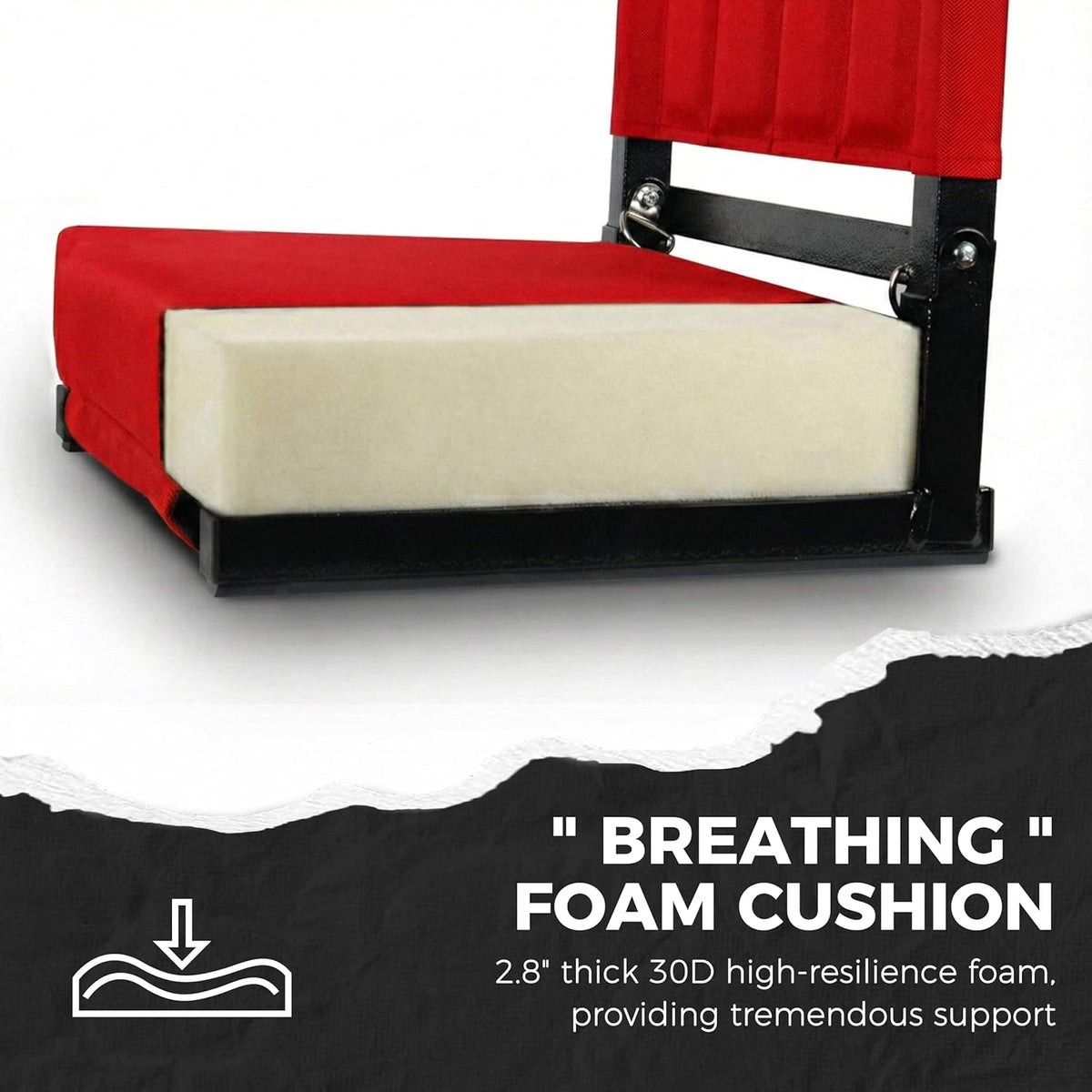 Sport Beats Stadium Seats - Comfortable Bleacher Chair with Back Support & Cushion | Red, 1pc Regular - 17" W x 12" D x 16.5" H