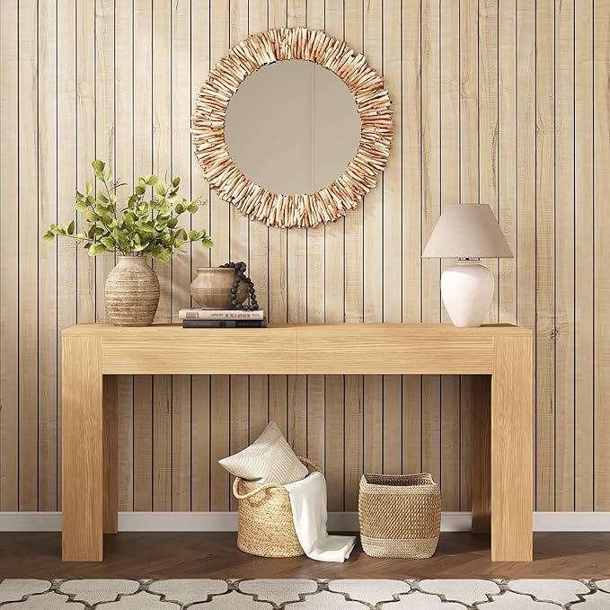 VEELIKE Sand Oak Wood Slat Wall Panels Peel and Stick Faux Wood Panels