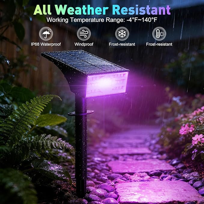 Solar Color Changing RGB Spot Lights Outdoor, 2 Pack/7 Lighting Modes Multicolor Outdoor Lights for Yard Waterproof IP68, Halloween Christmas Solar Landscape Powered Lights Garden Pathway