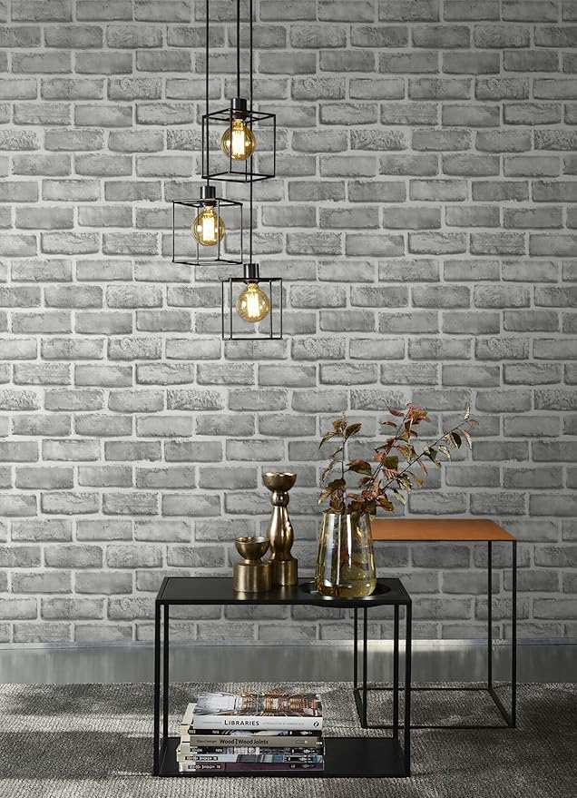Guvana 17.3" x 394" Grey Brick Wallpaper Peel and Stick 3D Brick Contact Paper