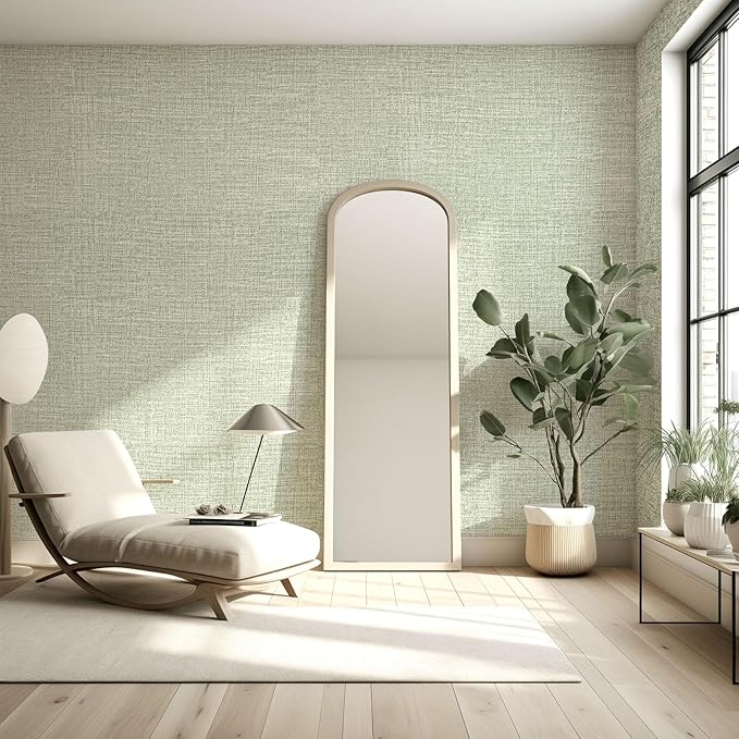 Amiya Grasscloth Wallpaper 17.3"x120" Sage Green Peel and Stick Faux Fabric