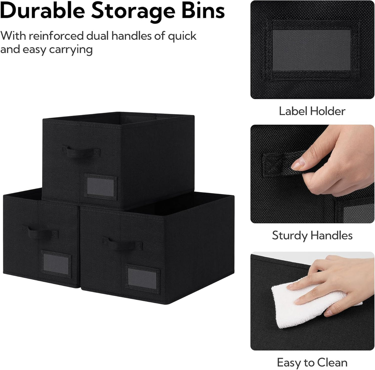 GRANNY SAYS Storage Baskets for Shelves, Fabric Storage Bins for Clothes, Closet Organization Bins, Collapsible Storage Bins with Handles, Decorative Storage Box, Black, Extra Large, 3-Pack
