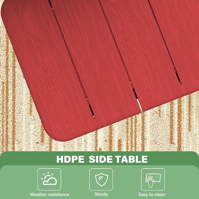 Patio Side Table, Small Rectangular HDPE Adirondack End Table for Outdoor Use in Pool, Garden, Lawn, Backyard,Red