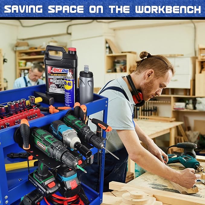 ULIBERMAGNET Power Tool Organizer, 3 Slot Utility Storage Rack Shelf with Screwdriver Holder,Wall Mount Heavy Duty Cordless Drill Holder,Removable Tool Rack Suitable for Garage, Workshop and Warehouse