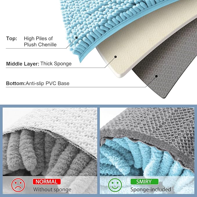 Smiry Luxury Chenille Toilet Rugs U-Shaped 24x24, Soft Absorbent Non-Slip Contour Bathroom Rugs for Toilet, Machine Washable Contoured Bath Mats, Sky Blue