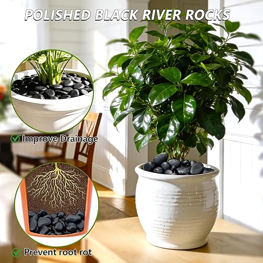 15LB Black River Rocks for Landscaping 1-2 Inch Natural Polished Stones Decorative Pebbles for Plants Vases Aquarium Large Outdoor Garden Rocks