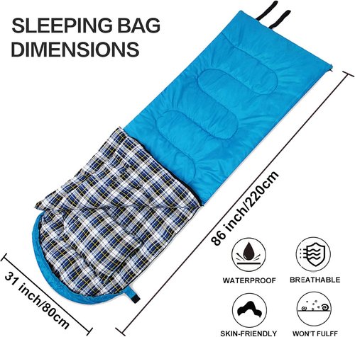 Desert & Fox Cotton Flannel Sleeping Bags with Pillow, 4 Season Warm & Cold Weather Envelope Compression Sack, Lightweight & Portable Backpacking Sleeping Bag for Outdoor Camping, Hiking, Traveling