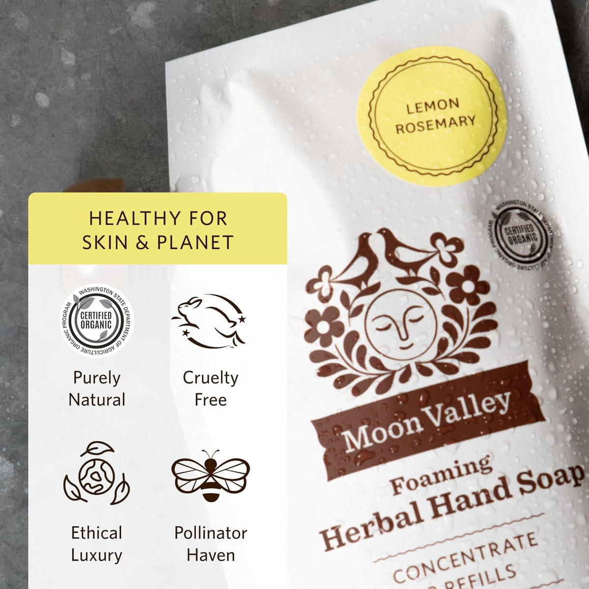 Moon Valley Foaming Hand Soap Refill Pouch, Two-Pack Lemon Rosemary Soap, Vegan and Non-GMO, Environmentally Friendly Option