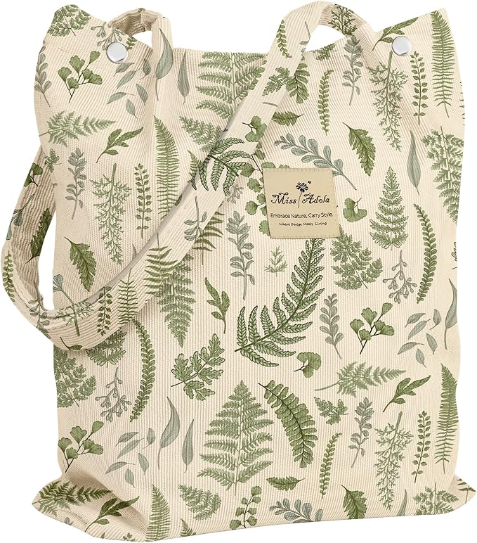 Miss Adola Corduroy Tote Bag for Women - Reusable Totes with Magnetic Buckle & Pocket Aesthetic Design Work Grocery Bags